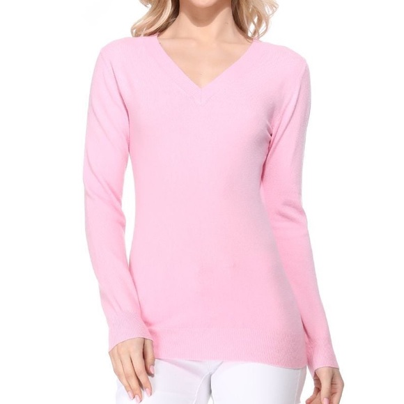 Sweaters - Women’s Pure Cashmere V Neck Pale Pink Sweater Small